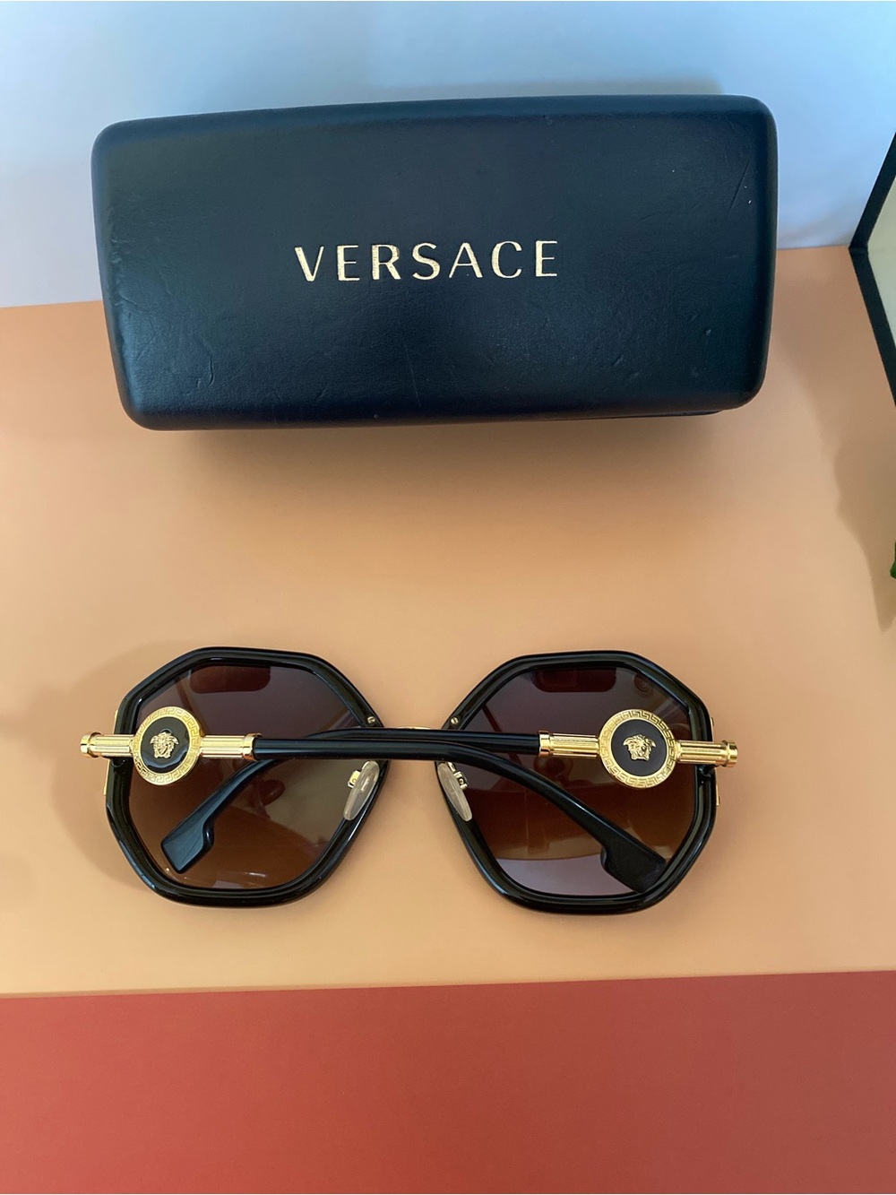 Versace Black Frame Brown Gradient Sunglasses with Gold Medusa Logo - Picture 12 of 16